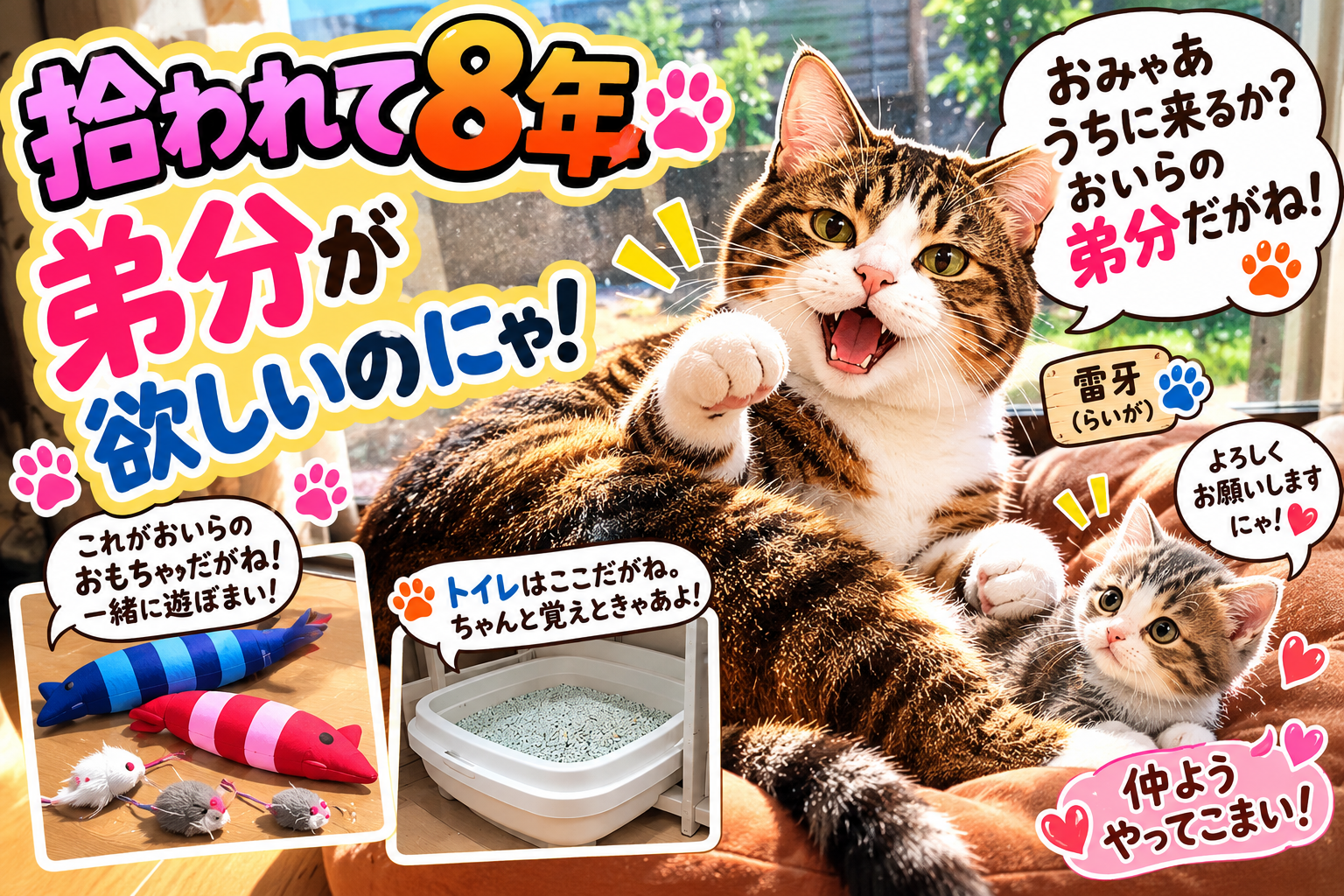 雷牙が弟分を迎える夢を語るLINEスタンプ風サムネイル